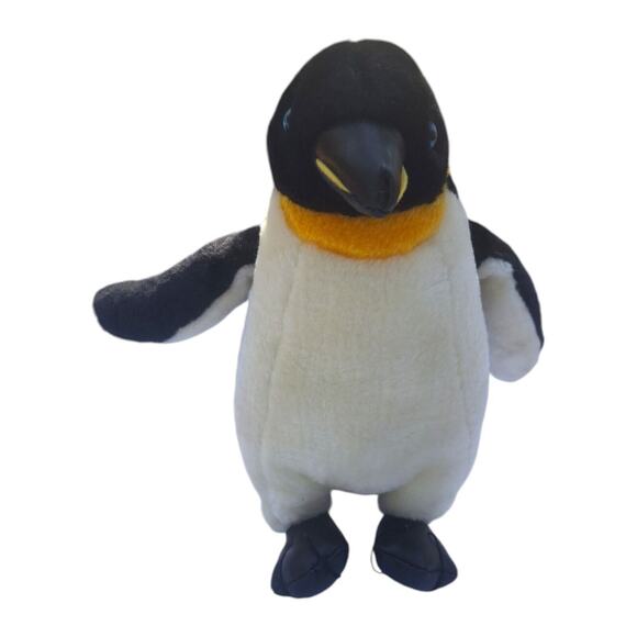 1998 K&M Stuffed Plush Emperor Penguin 10 Inches Blue Eyes - Picture 1 of 5